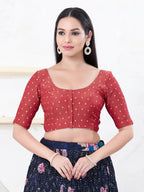 Joban Fashion Red Tissue Elbow Sleeveless Front Open Blouse | Grocsy