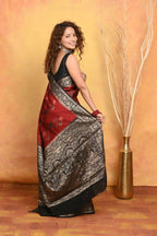 Very Much Indian Modal Silk Ajrakh Handblock Printed Natural Dyes With Designer Border Saree - Red | Grocsy