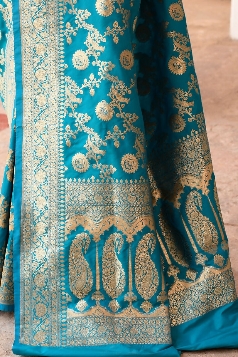 Joban Fashion Aqua Soft Pure Handloom Banarasi Silk Saree | Grocsy