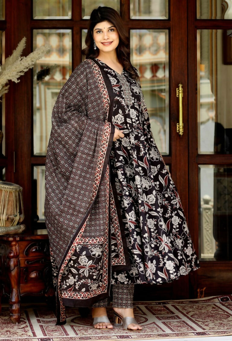 Miravan Women's Embroidered Multi Colour Anarkali Kurta With Palazzo And Dupatta | Grocsy