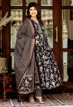 Miravan Women's Embroidered Multi Colour Anarkali Kurta With Palazzo And Dupatta | Grocsy