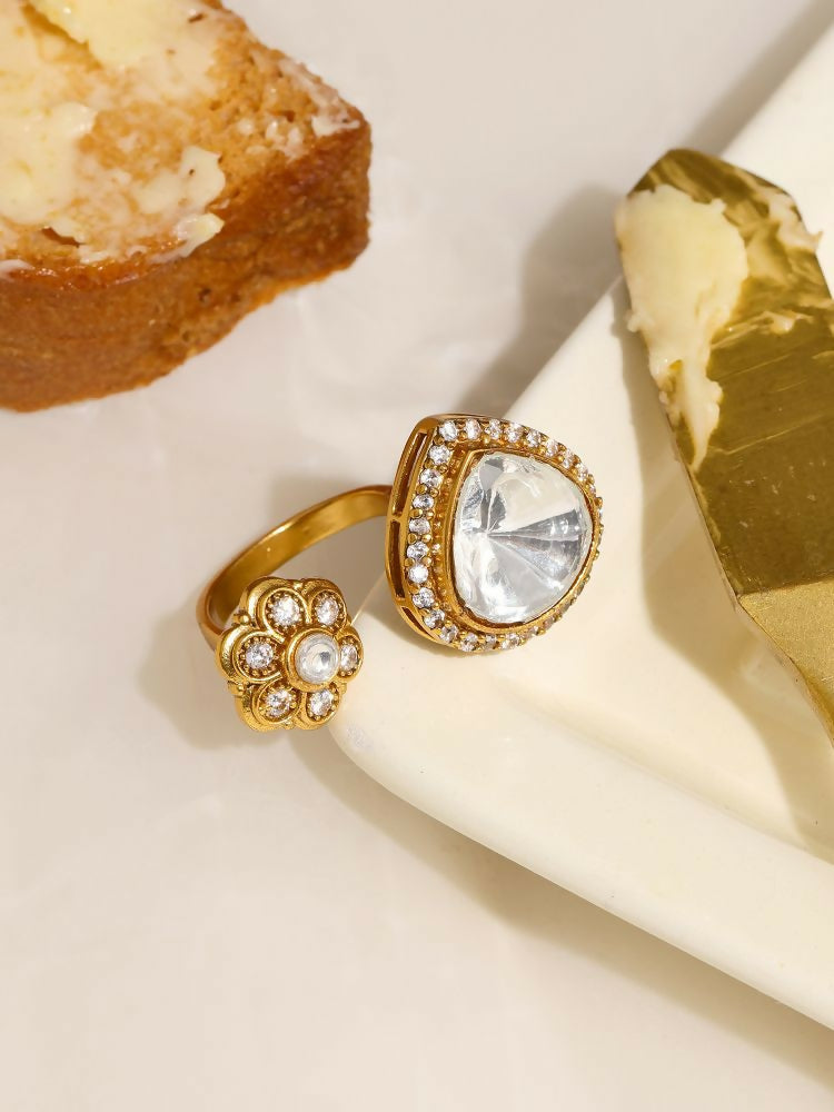 Kundan Gold Plated Hexagon and Pear Ring - Ruby Raang | Grocsy