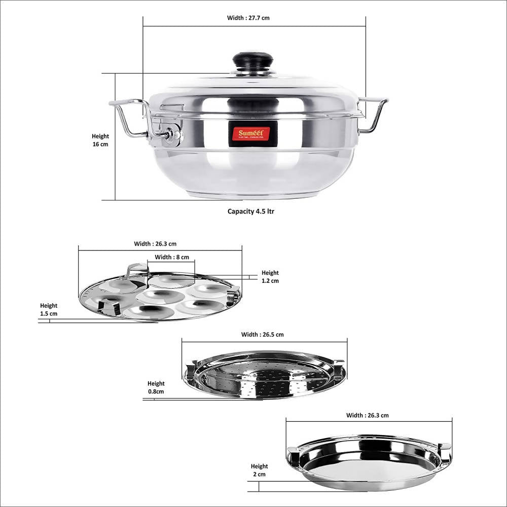 Sumeet Stainless Steel Kadhai Set with Lid and 5 Plates | Grocsy