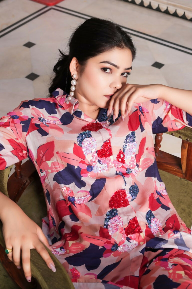 Vaasva Women Multi-colour Muslin Floral Print Shirt & Pant (Co-ords set) | Grocsy