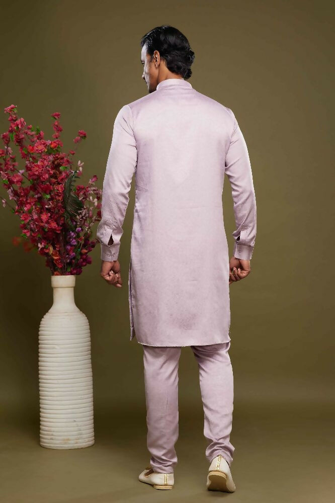 Raivat Ethnic Art Banarasi Silk Thread Work Kurta Pajama In Onion Pink Colour | Grocsy