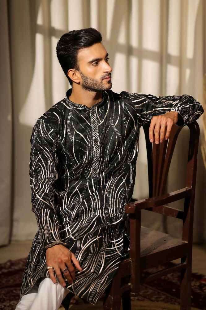 Black Viscose Designer Embroidery Work Kurta Set - Mahotsav | Grocsy