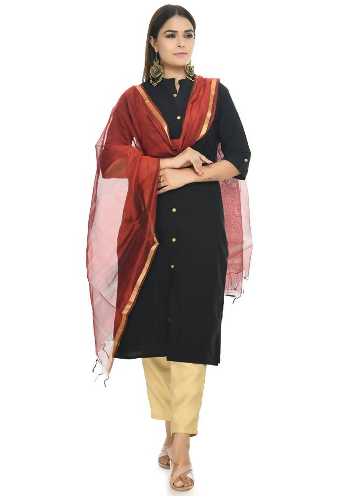 Mominos Fashion Maroon Banarsi Piping Dupatta | Grocsy