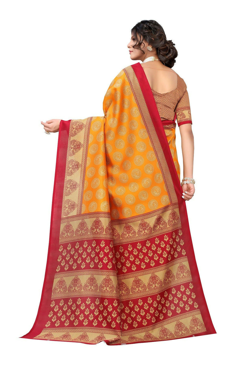 Vamika mustard Printed Art Silk Saree | Grocsy