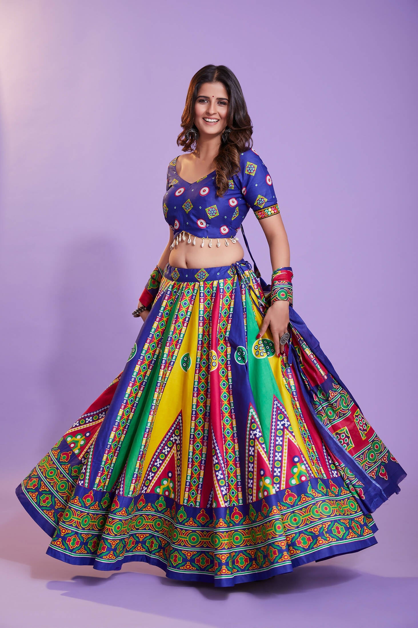 Multi Color Pure Cotton Hand Block Print Navratri Lehenga Choli with Dupatta - Raas | Grocsy