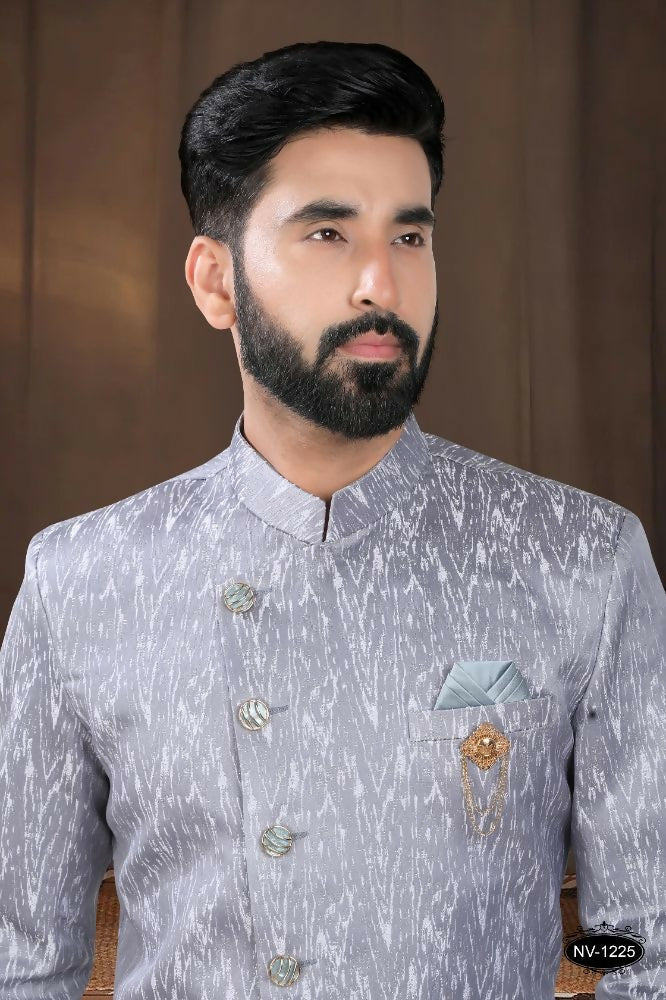 Joban Fashion Men's Grey Woven Jacquard Kurta with Pyjama | Grocsy