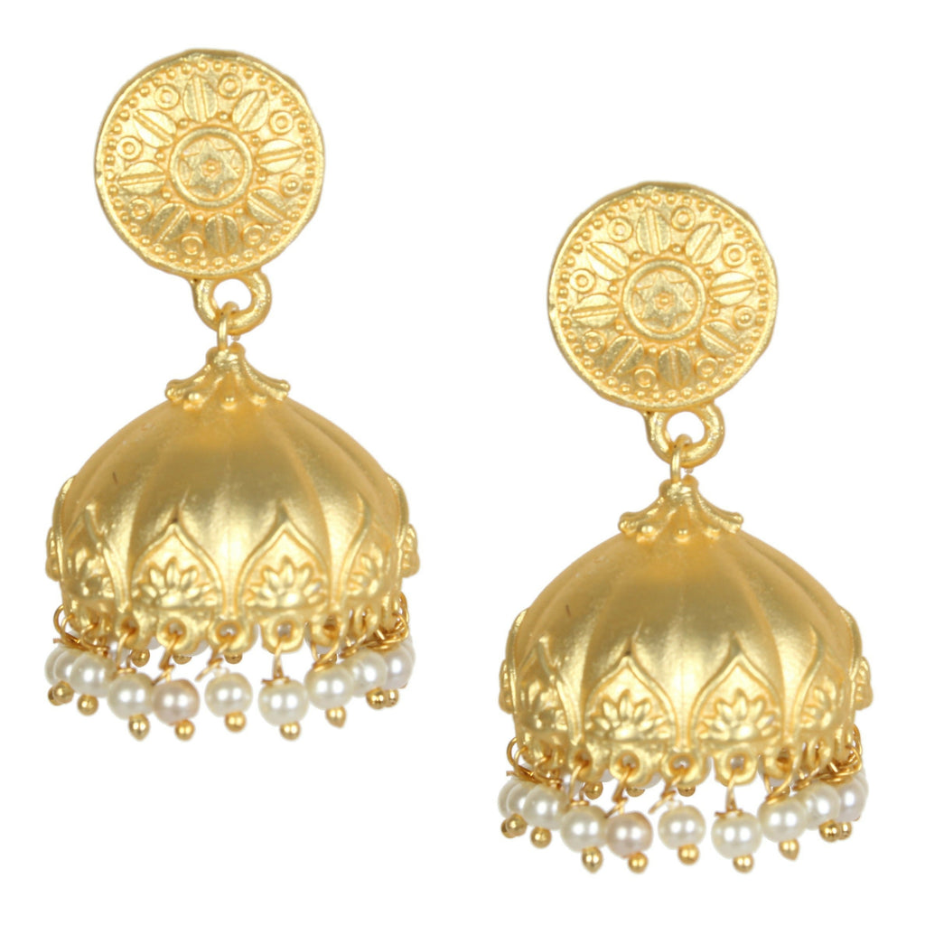 Joban Fashion Women Matte Gold Brass Jhumka | Grocsy