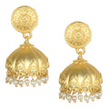 Joban Fashion Women Matte Gold Brass Jhumka | Grocsy