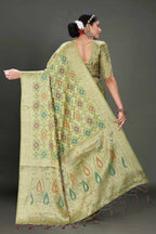 Green Soft Organza Woven Design Saree With Unstitched Blouse Piece - Zaara | Grocsy