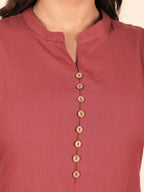 Aramya Pink Linen Cotton Solid Print Straight Kurta Set for Women | Grocsy