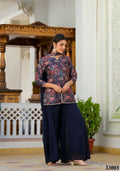 Designer Stylish Navy Blue Dull satin Stitched Suit With Dupatta - Samya | Grocsy