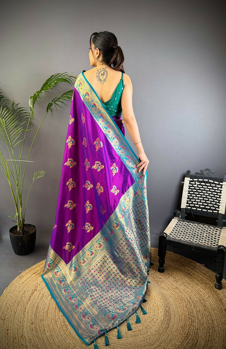 Joban Fashion Banarasi Magenta Woven Soft Silk Saree | Grocsy