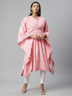 Ahalyaa Women Pink Pure Cotton Printed Kaftan Kurta | Grocsy