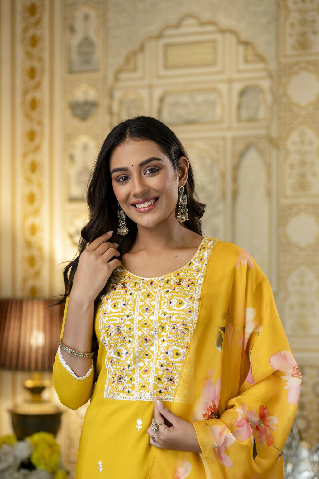 The52 Women's Beautiful Embroidery Work Viscose Rayon Fabric Straight Kurta Pant and Dupatta Set | Grocsy