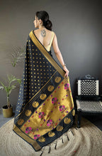 Joban Fashion Black Polka Dot Lichi Silk Paithani Silk Saree | Grocsy