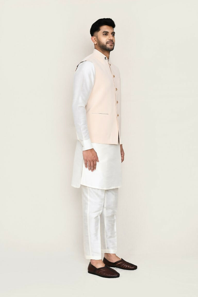 Joban Fashion White Colored Art Silk Fabric Kurta, Jacket With Straight Fit Pant | Grocsy