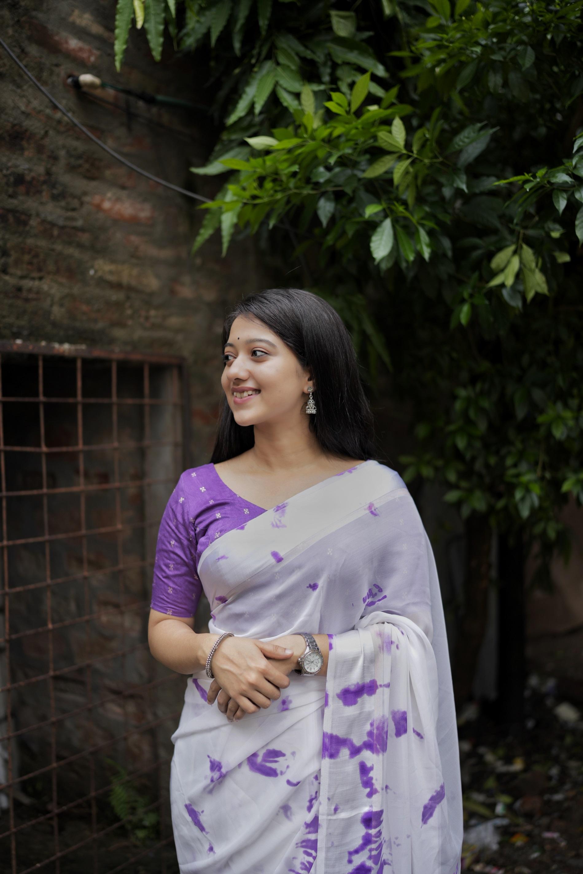 Lavender Poly Georgette Tie And Dye Saree with Unstitched Blouse - A2M | Grocsy