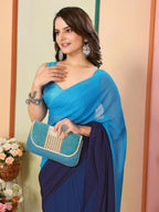 Blue Georgette Pedding Color Printed Ready To Wear Saree - Aalaya | Grocsy