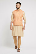 Ethnic India Orange Bundi Men's Jacket Abstract Blended | Grocsy