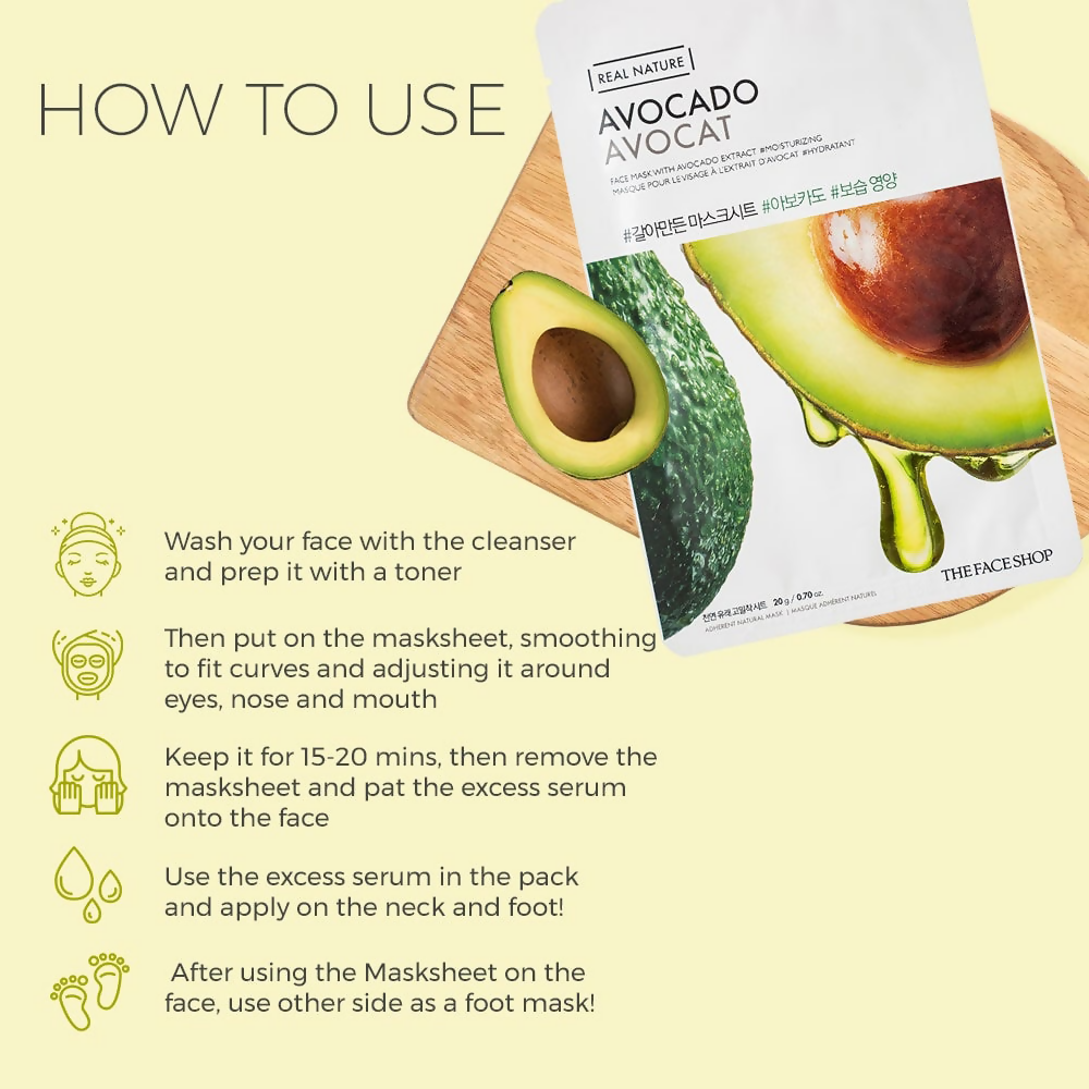 The Face Shop Real Nature Avocado Face Mask - Korean Skincare | Grocsy