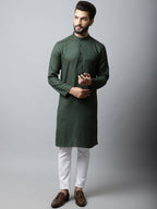 Even Apparels Green Color Viscose Pure Cotton Men's Kurta With Band Collar (SLD1197) | Grocsy