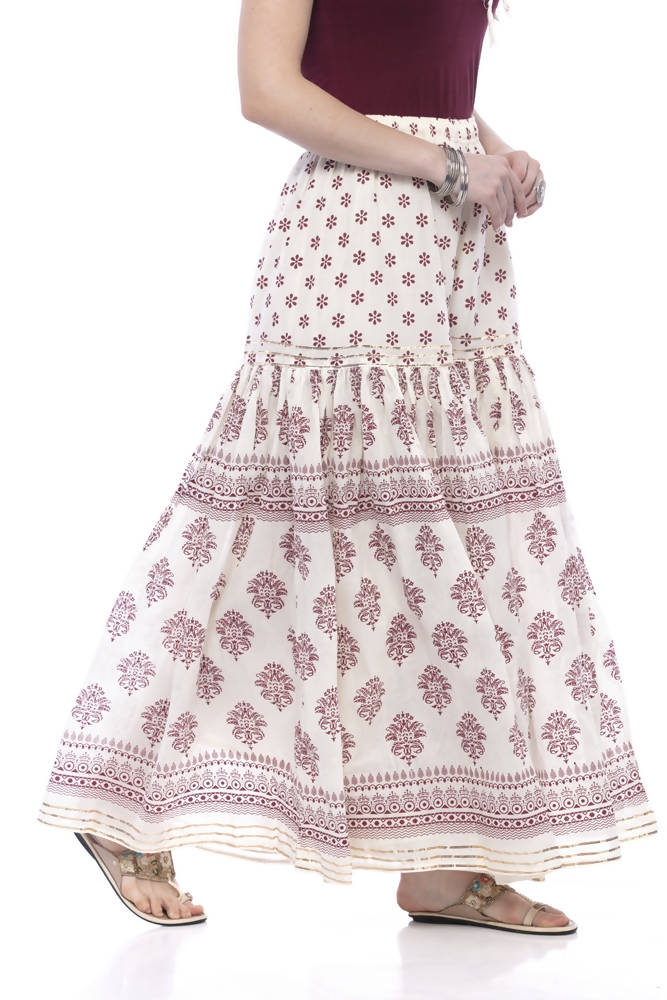 Mominos Fashion Cotton Block Print With Lace Work Off White Magenta Color Prints Palazzo | Grocsy
