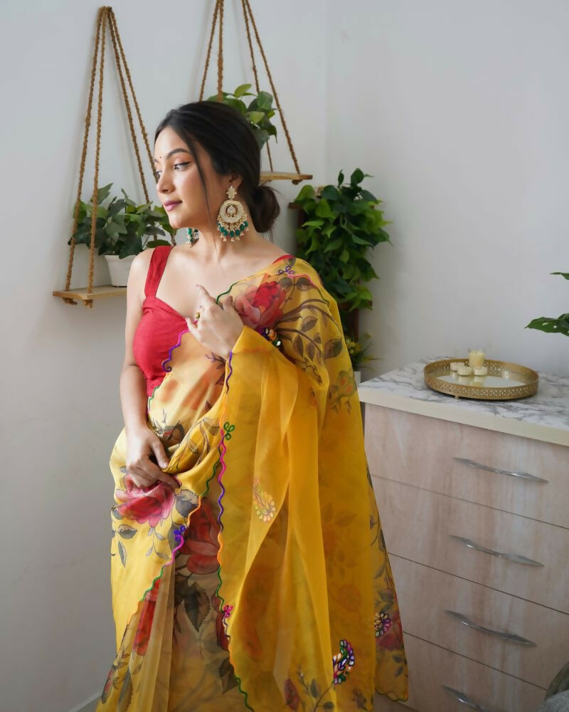 Vamsee Dillagi Yellow Organza Saree | Grocsy
