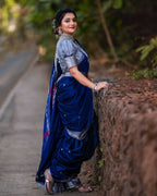 DEIANA'S Beautiful Designer Golden zari Soft Lichi Silk Saree - Blue | Grocsy
