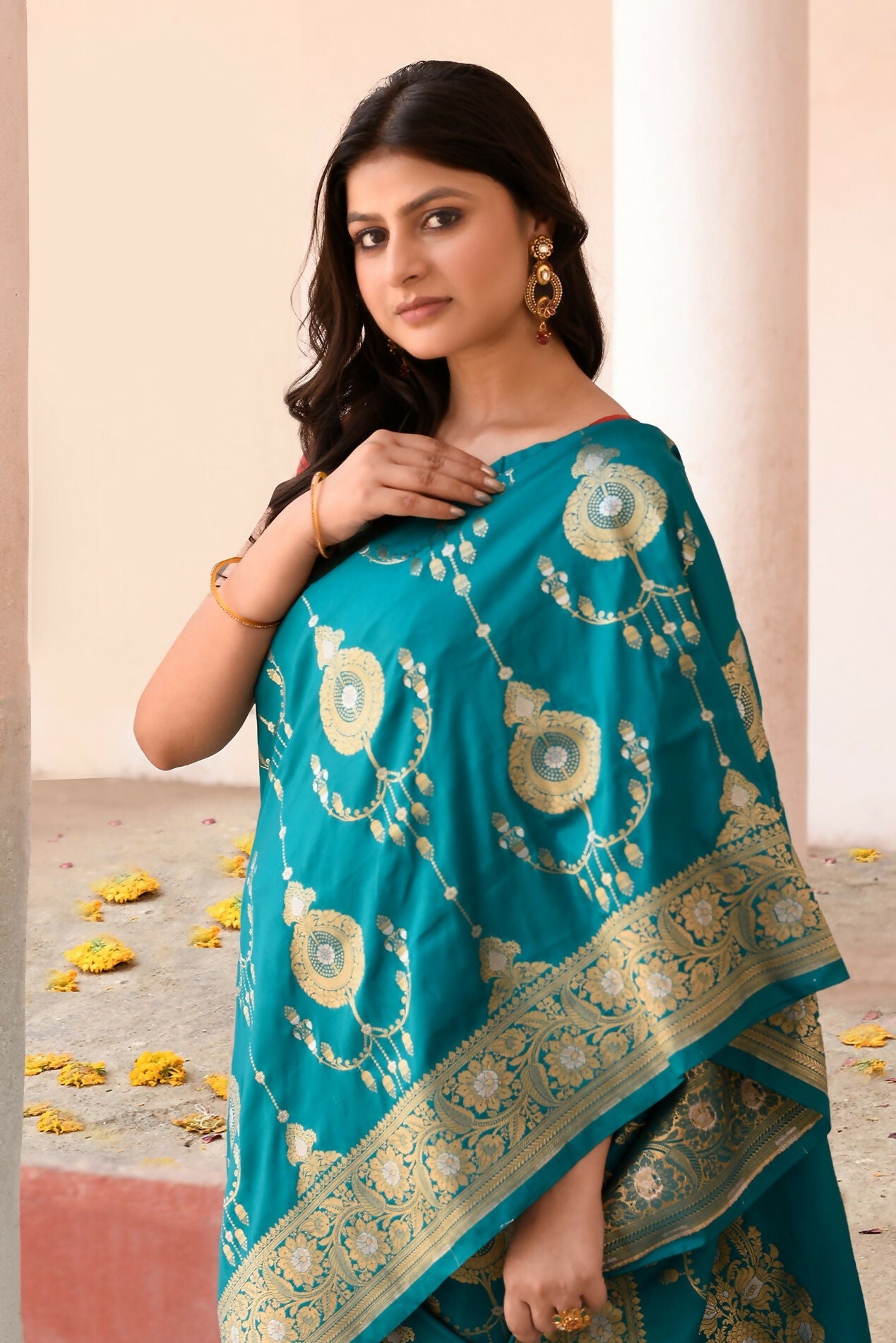 Joban Fashion Teal Green Banarasi Soft Pure Handloom Banarasi Silk Saree | Grocsy