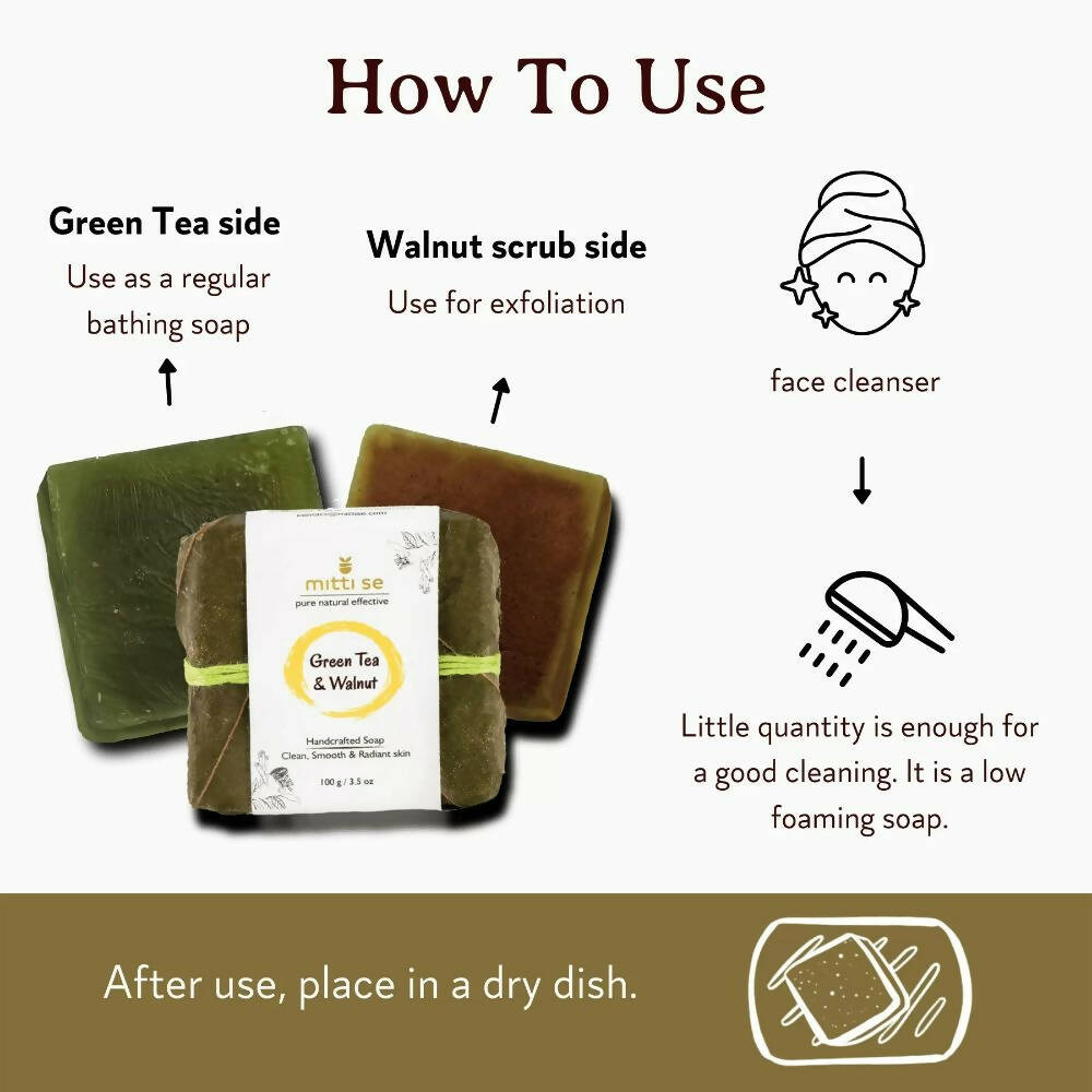 Mitti Se Green Tea Walnut Handcrafted Soap | Grocsy