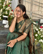 DEIANA'S Beautiful Designer Golden zari Soft Lichi Silk Saree - Green | Grocsy