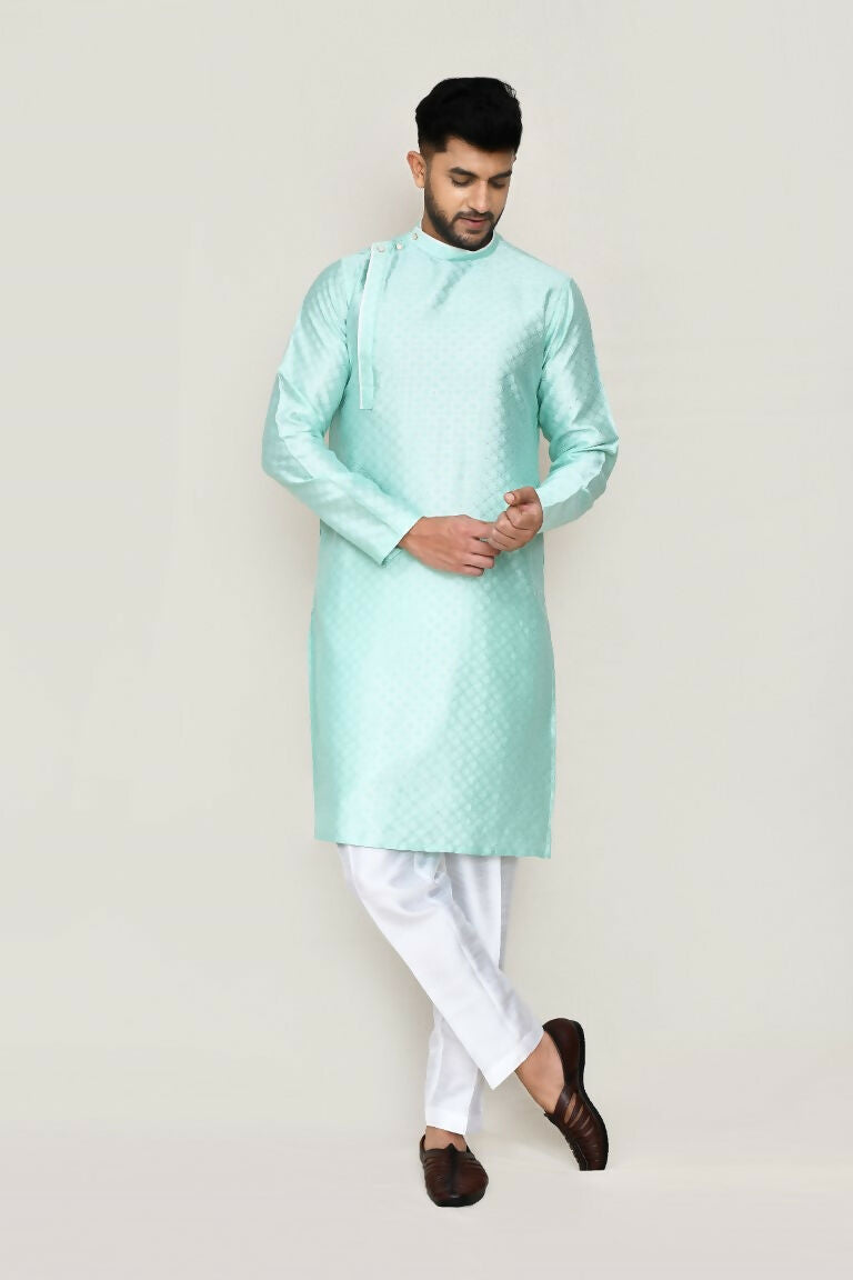 Joban Fashion Green Colored Jacquard Silk Fabric Kurta With Straight Fit Pant | Grocsy
