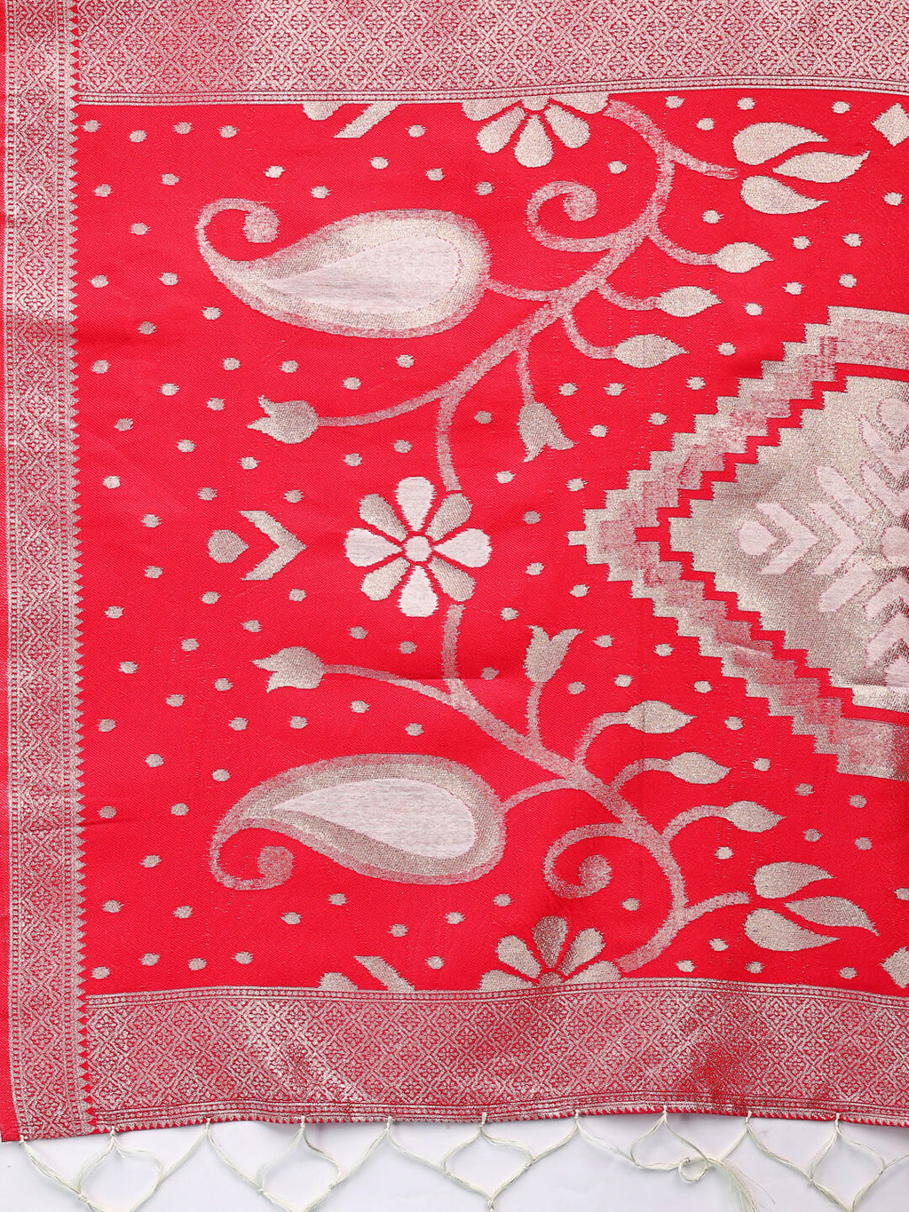 Shree Shyam Fashion Devistuti Red White Linen Cotton Saree | Grocsy