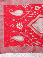 Shree Shyam Fashion Devistuti Red White Linen Cotton Saree | Grocsy