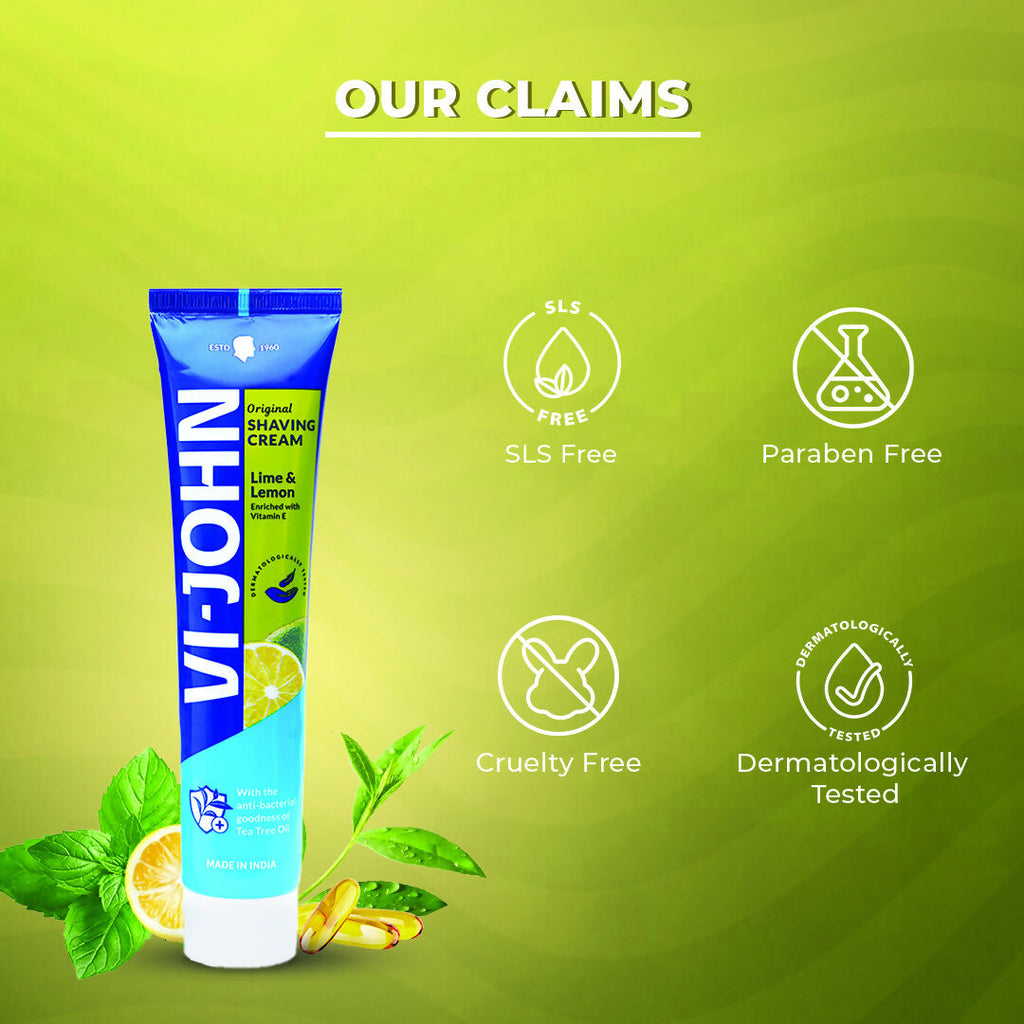 VI-JOHN Dermatologically Tested Vitamin-E enriched Anti Bacterial Lime & Lemon Shaving Cream | Grocsy