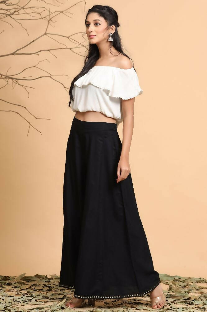 Juniper Women Black Rayon Solid Flared Palazzo | Grocsy