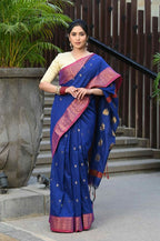 Beatitude Blue Cotton Banarasi Saree | Grocsy