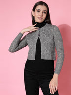 Women Self Design Grey Acrylic Winter Shrug - Wool Trees | Grocsy