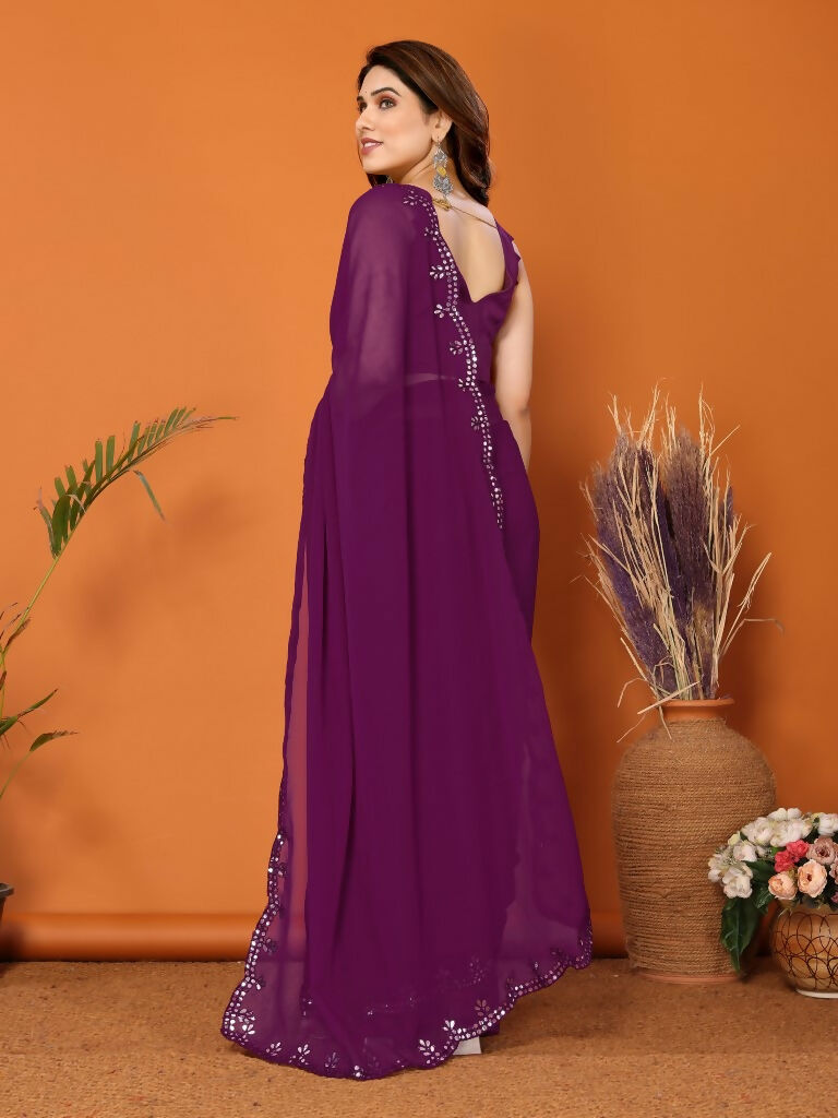 Partywear Designer Purple Georgette Fancy Saree - Starwalk | Grocsy