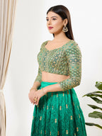 Joban Fashion Green Multi Silk Padded Blouse With Sweetheart Neck 3/4 Sleeves | Grocsy