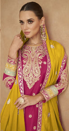 Anaita Red Chinon Suit with Embroidery Coding Sequence Work | Grocsy