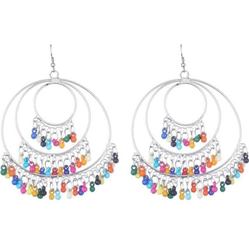 MS Fashion India Multi Color Silver Chandbali Alloy Multi Layer Earrings | Grocsy
