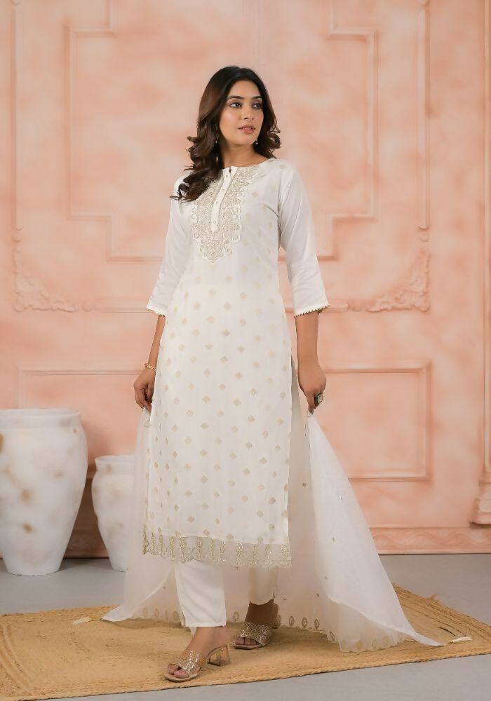 Ethnic Festive Wear Viscose White Stitched Suit With Dupatta - Anbazaar | Grocsy