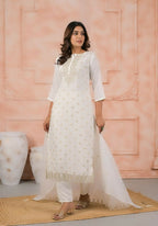 Ethnic Festive Wear Viscose White Stitched Suit With Dupatta - Anbazaar | Grocsy