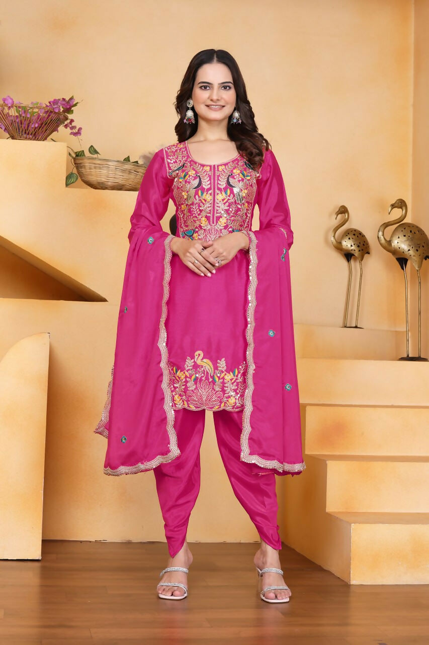 Joban Fashion Pink Silk Embroidered Dhoti Dhoti Set | Grocsy