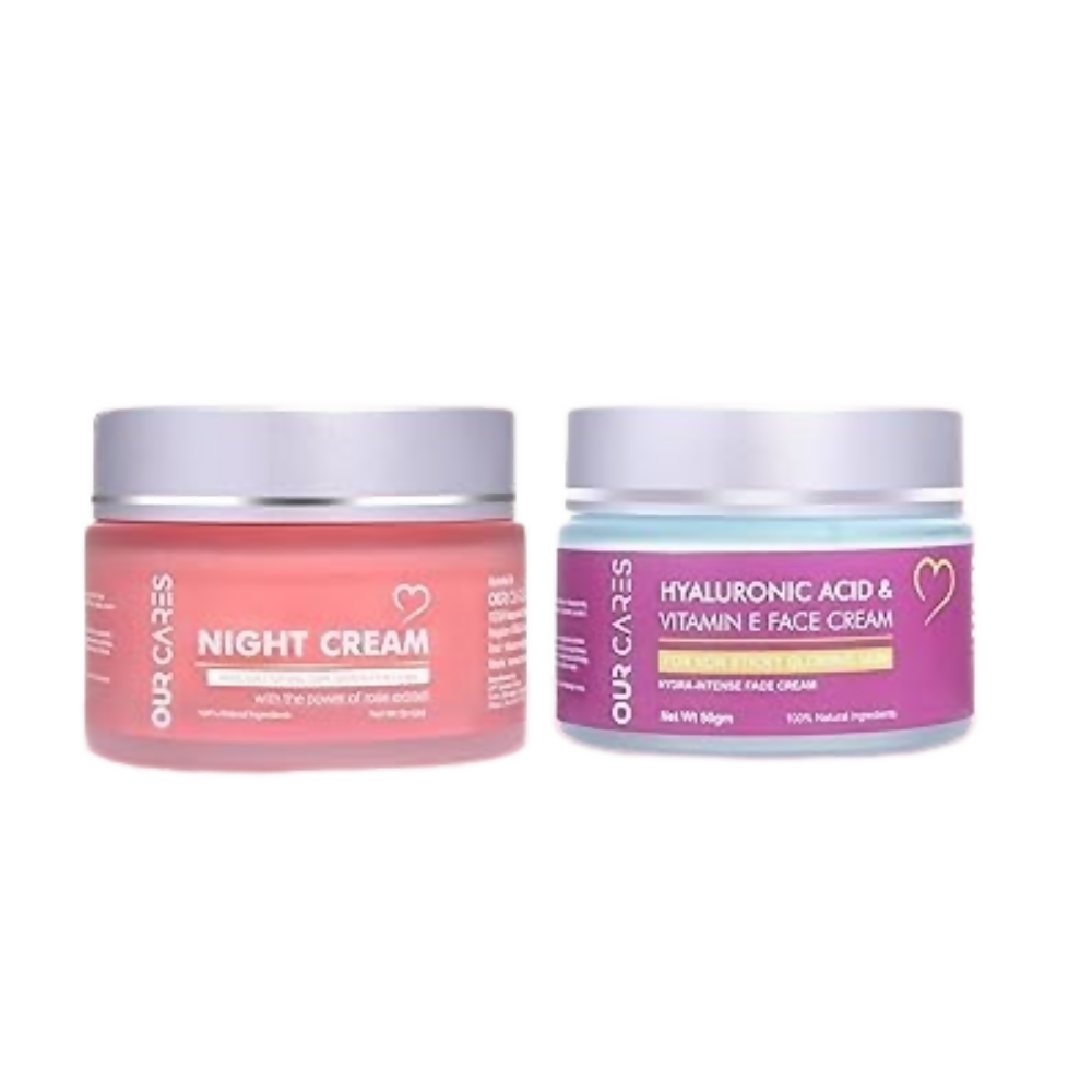 Our Cares Moisturizer With Hyaluronic Acid Vitamin E + Night Cream - Combo | Grocsy